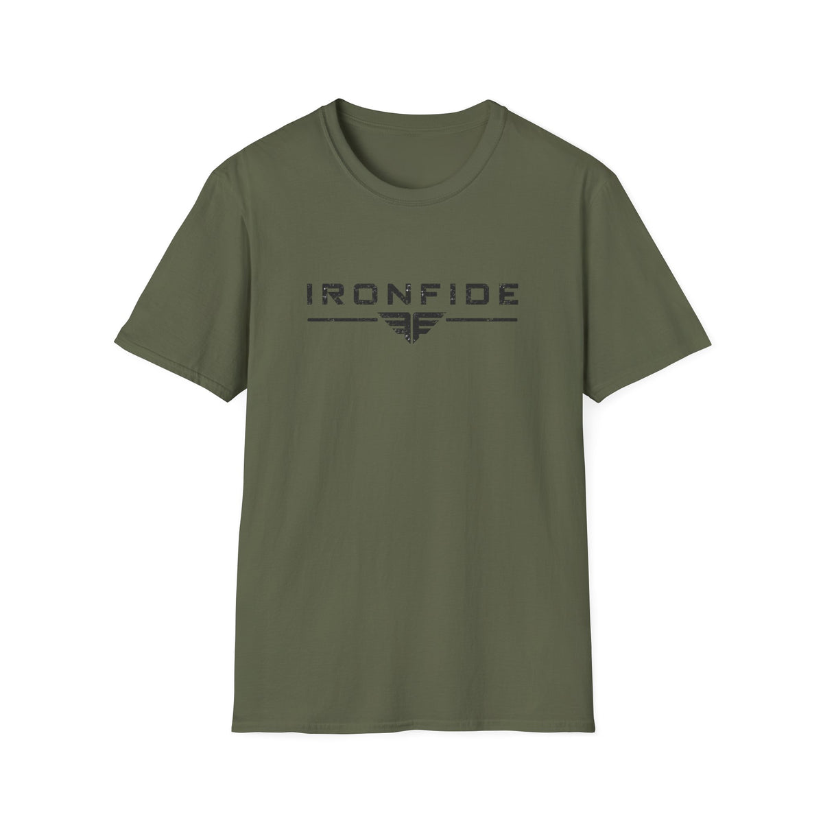 IronFide 'Built Different' T-Shirt — Military Green Graphic Tee with Distressed Flag