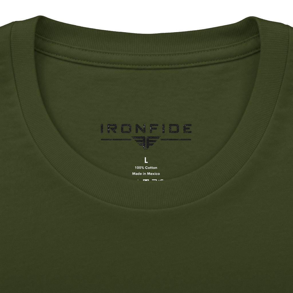 Ironfide Logo Tee — Military Green Graphic Crew Shirt