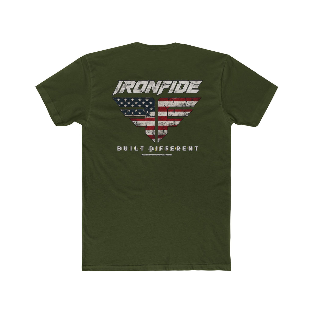 Ironfide American Flag Logo Tee — Built Different Graphic T-Shirt