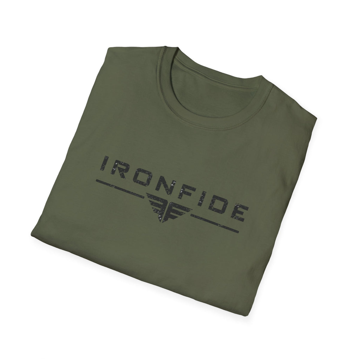 IronFide 'Built Different' T-Shirt — Military Green Graphic Tee with Distressed Flag